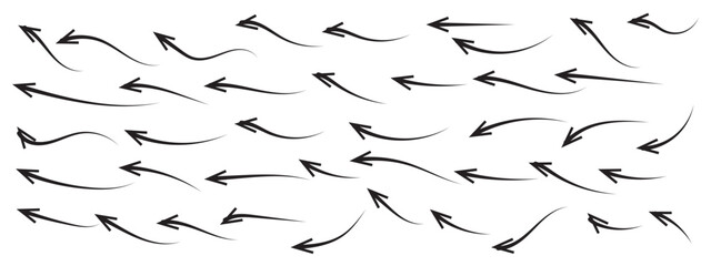 Hand drawn arrows collection Set simple flat arrows isolated on white background. Arrow mark icons and arrow paint. Stock vector