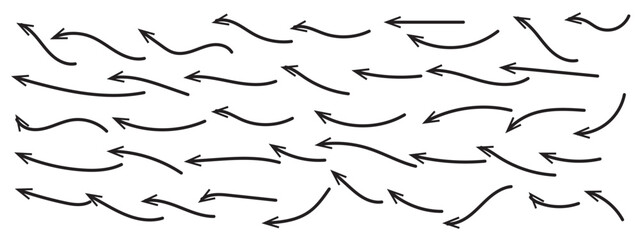 Hand drawn arrows collection Set simple flat arrows isolated on white background. Arrow mark icons and arrow paint. Stock vector