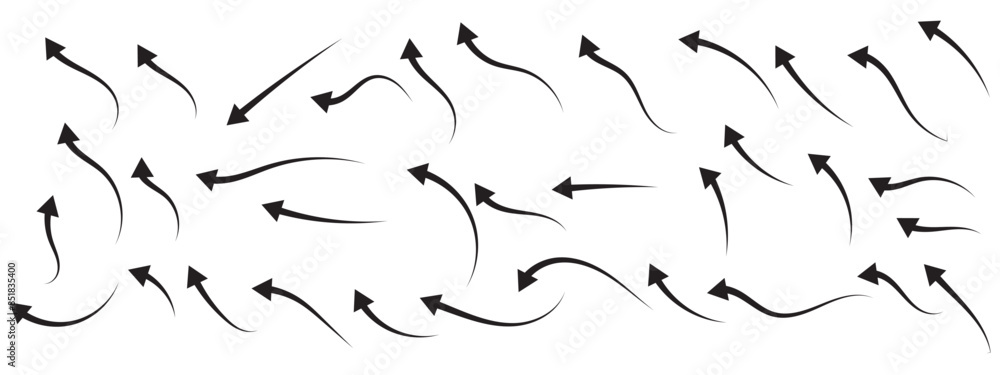 Poster hand drawn arrows collection set simple flat arrows isolated on white background. arrow mark icons a