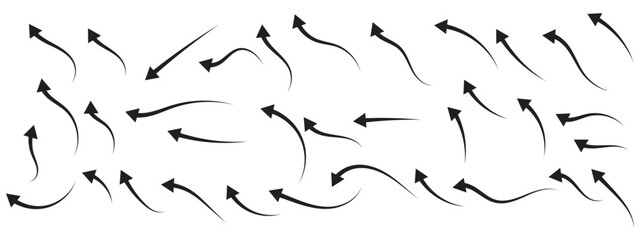 Hand drawn arrows collection Set simple flat arrows isolated on white background. Arrow mark icons and arrow paint. Stock vector. EPS10.