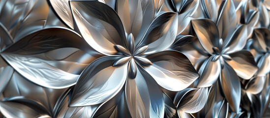 embossed metal aluminium chrome flowers pattern texture background