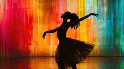 Capture the essence of movement and rhythm with a dancer's silhouette against a colorful background