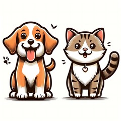 Naklejka premium A dog design drawing graphic and cat design drawing graphic cartoon characters eyecatching Illustrative optimized Illustrative highquality.