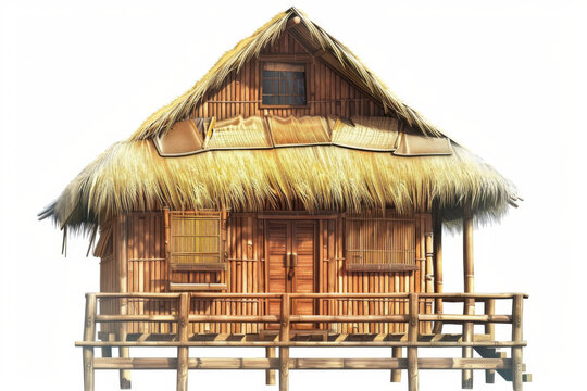 bamboo hut with thatched roof on white clip art preview