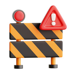 under construction barricade barrier with caution warning symbol sign 3d icon illustration render design