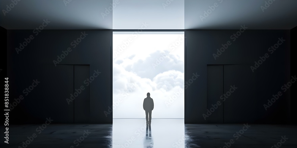 Poster silhouette of a tech-savvy person uploading data to the digital cloud. concept technology, data uplo