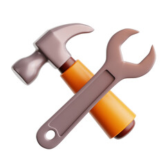 hammer and wrench for work repair workshop and construction project worker man wearing hard hat and safety wear suit for industrial construction mining project 3d icon illustration render design