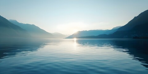 Tranquil Lake at Sunset Reflecting Sunset Colors with Silhouetted Mountains. Concept Sunset Photography, Lake Reflections, Mountain Silhouettes, Tranquil Landscapes, Colorful Sunsets