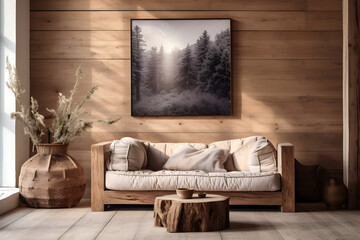 wood interior design basic photo, living room, couch, interior design natural materials