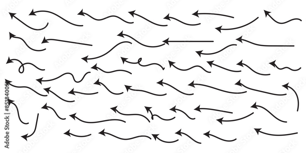 Poster hand drawn arrows collection set simple flat arrows isolated on white background. arrow mark icons a