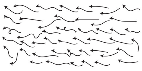 Hand drawn arrows collection Set simple flat arrows isolated on white background. Arrow mark icons and arrow paint. Stock vector