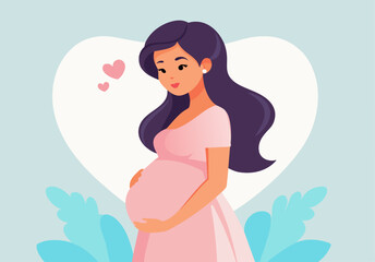 Motherhood in the image: vector illustration of a pregnant woman expecting a new life
