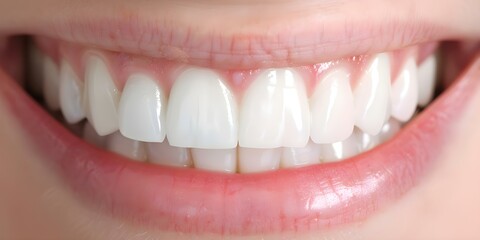 Fototapeta premium Closeup of womans healthy white teeth and pink gums showcasing dental beauty. Concept Dental Beauty, Closeup Photography, Healthy Smile, White Teeth, Pink Gums