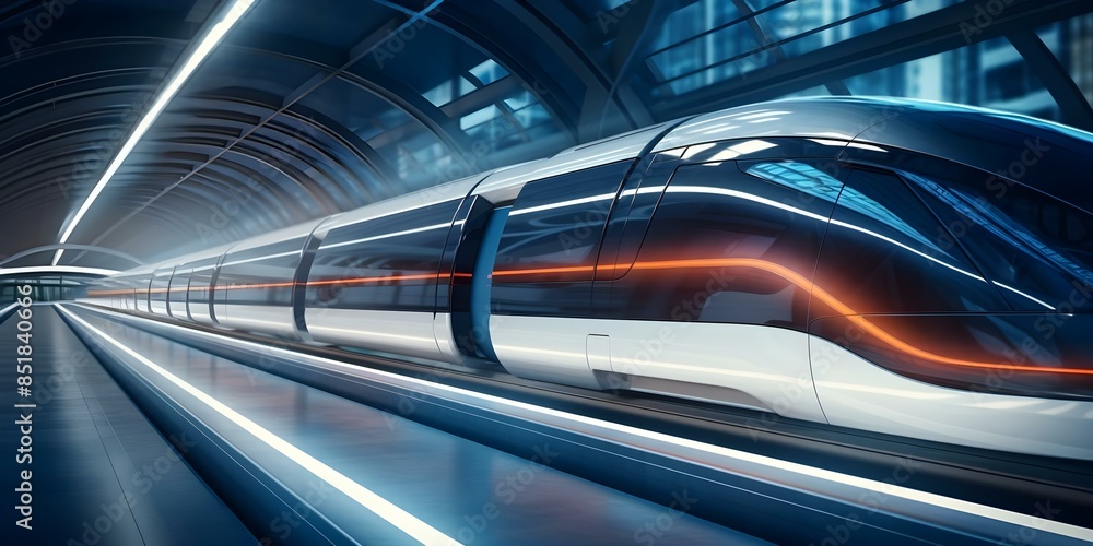Poster underground hyperloop tunnel network with magnetic levitation tech for frictionless travel. concept 
