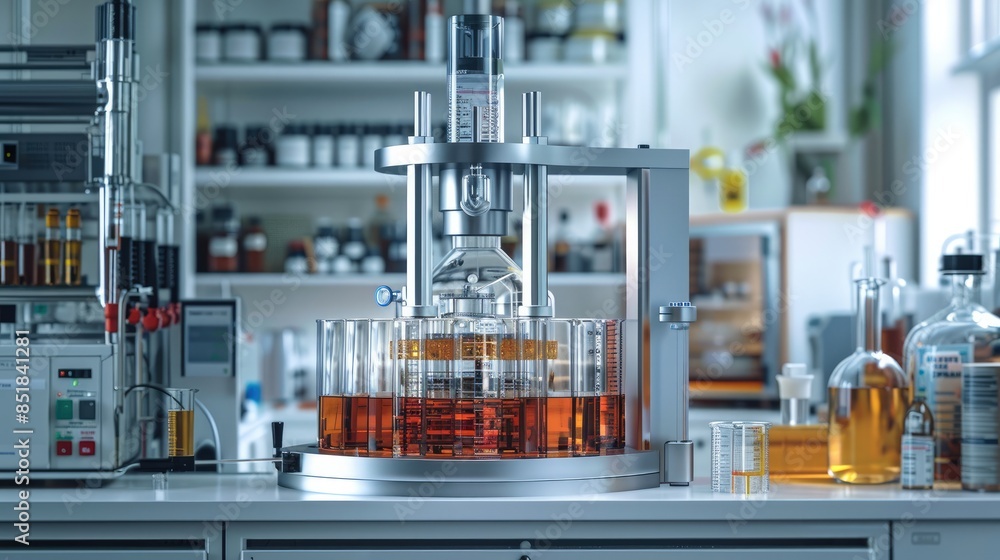 Poster A modern laboratory setup showcasing the process of supercritical fluid extraction. include a sleek. Generative AI.