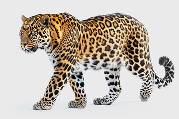 Obraz premium Prowling Leopard A leopard walking stealthily with a white background