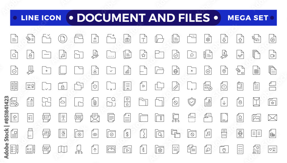 Poster document outline icon set. documents symbol collection. different documents icons.set of file and do