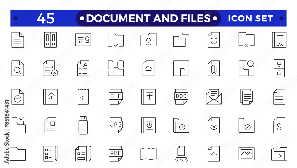 Aufkleber document outline icon set. documents symbol collection. different documents icons.set of file and do