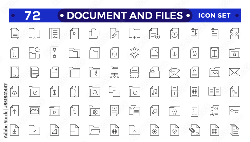 Poster document outline icon set. documents symbol collection. different documents icons.set of file and do
