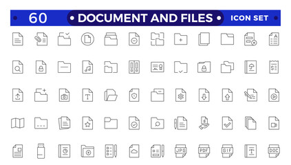 Document outline icon set. Documents symbol collection. Different documents icons.Set of file and document Icons. Simple line art style icons pack.