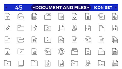 Document outline icon set. Documents symbol collection. Different documents icons.Set of file and document Icons. Simple line art style icons pack.