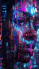 Fototapeta premium Vibrant digital hologram of black woman s face among glowing data streams for realistic effect