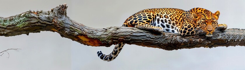 Obraz premium Resting Leopard A leopard lounging on a branch with a white background