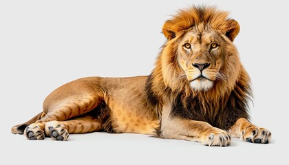 Fototapeta premium Resting Lion A lion lying down, looking majestic against a white background