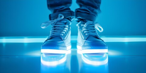 Create a pair of lightup sneakers for walking. Concept LED Light-Up Sneakers, Walk-Friendly Footwear, Illuminated Walking Shoes