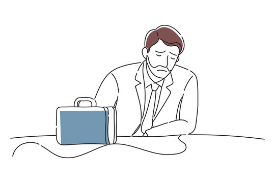recommend clip art: Man tired for his job, doodle continuous line art vector illustration