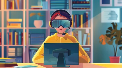 A student participating in a virtual internship