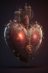 Steampunk heart with glowing energy core