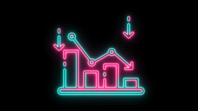 Neon line icon decrease business investment moving. Graph with arrow down. Alpha Channel.