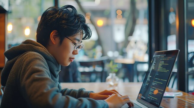 A student working on a coding project on a laptop