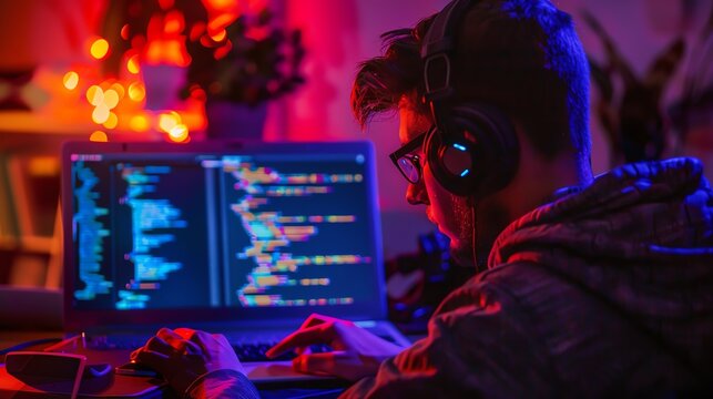 A student working on a coding project on a laptop