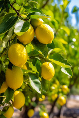 Fresh lemons on tree in orchard