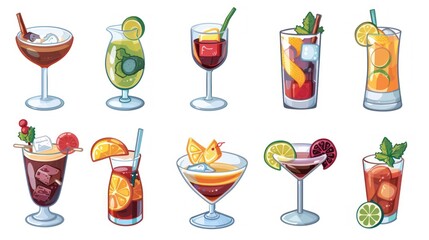 Collection of Colorful and Refreshing Cocktails