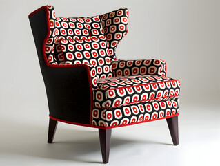 Retro Geometric Pattern Armchair Against White Backdrop