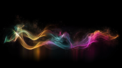 Multicolored flow and smoke particles background with sparkling and glitter light effects.