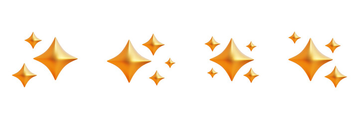 3D Gold star sparkle set emoji. Cute shiny star shaped object. Magic elements. Party confetti. Cartoon creative design icons. 3d gold star sparkle icon trendy style symbols.