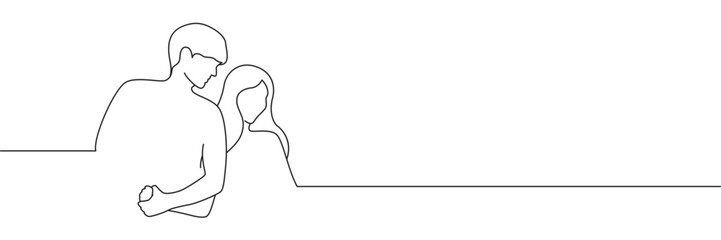 A couple is holding hands line art style vector illustration