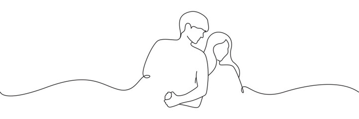 A couple is holding hands line art style vector illustration