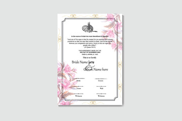 Luxury Muslim Marriage Certificate Template Design With Floral Design 