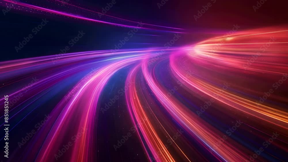 Poster vibrant abstract background with dynamic colorful light lines and curves against a dark backdrop. sp