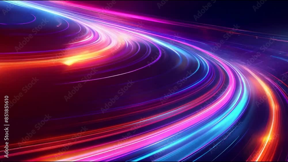 Poster Vibrant abstract background with dynamic colorful light lines on dark backdrop
