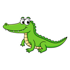 lively cartoon illustration of an alligator with a big smile and green scales.