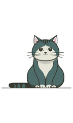 A cat sitting down 2d vector flat colour flat line eps illustration