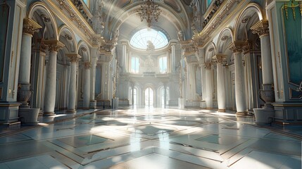 Fototapeta premium Fantasy story background, alchemy room, single building design, magnificent building, majestic front, huge building, front. Generative AI.