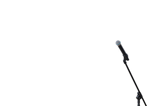 Stand with the modern microphone on a white background
