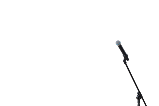 Stand with the modern microphone on a white background